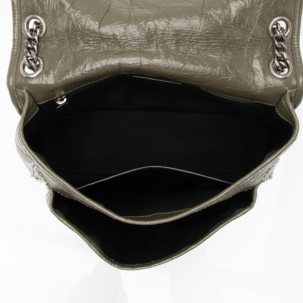 Saint Laurent Crinkled Calfskin Monogram Niki Medium Shoulder Bag (SHF-23609)