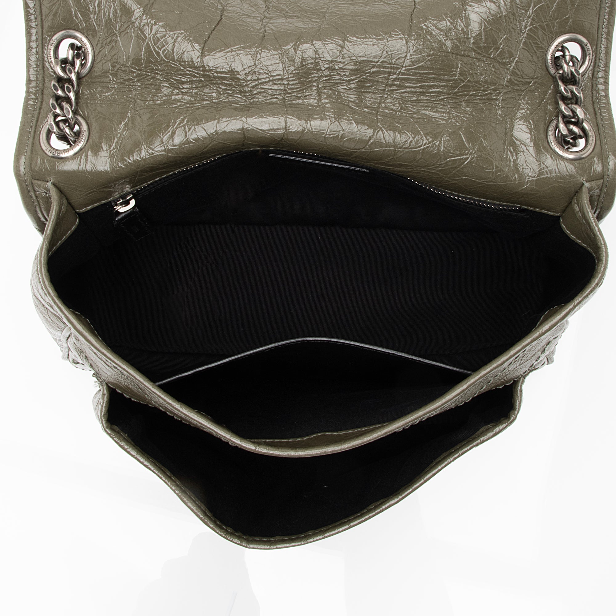 Saint Laurent Crinkled Calfskin Monogram Niki Medium Shoulder Bag (SHF-23860)