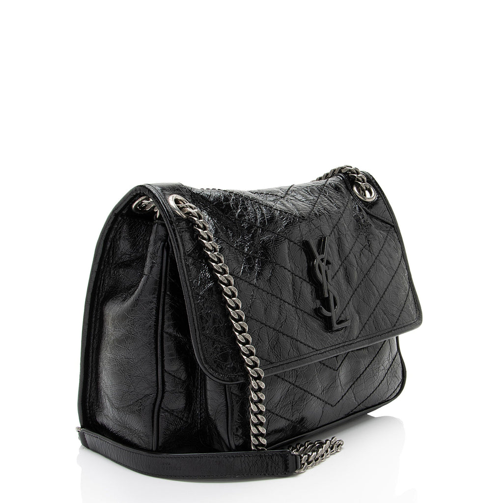 Saint Laurent Crinkled Calfskin Monogram Niki Medium Shoulder Bag
