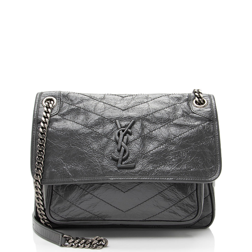 Saint Laurent Crinkled Calfskin Monogram Niki Medium Shoulder Bag