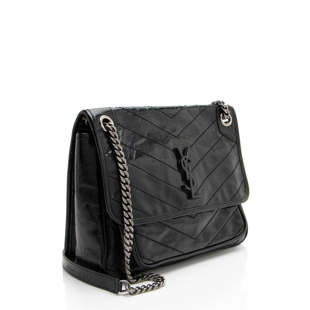 Saint Laurent Crinkled Calfskin Monogram Niki Medium Shoulder Bag