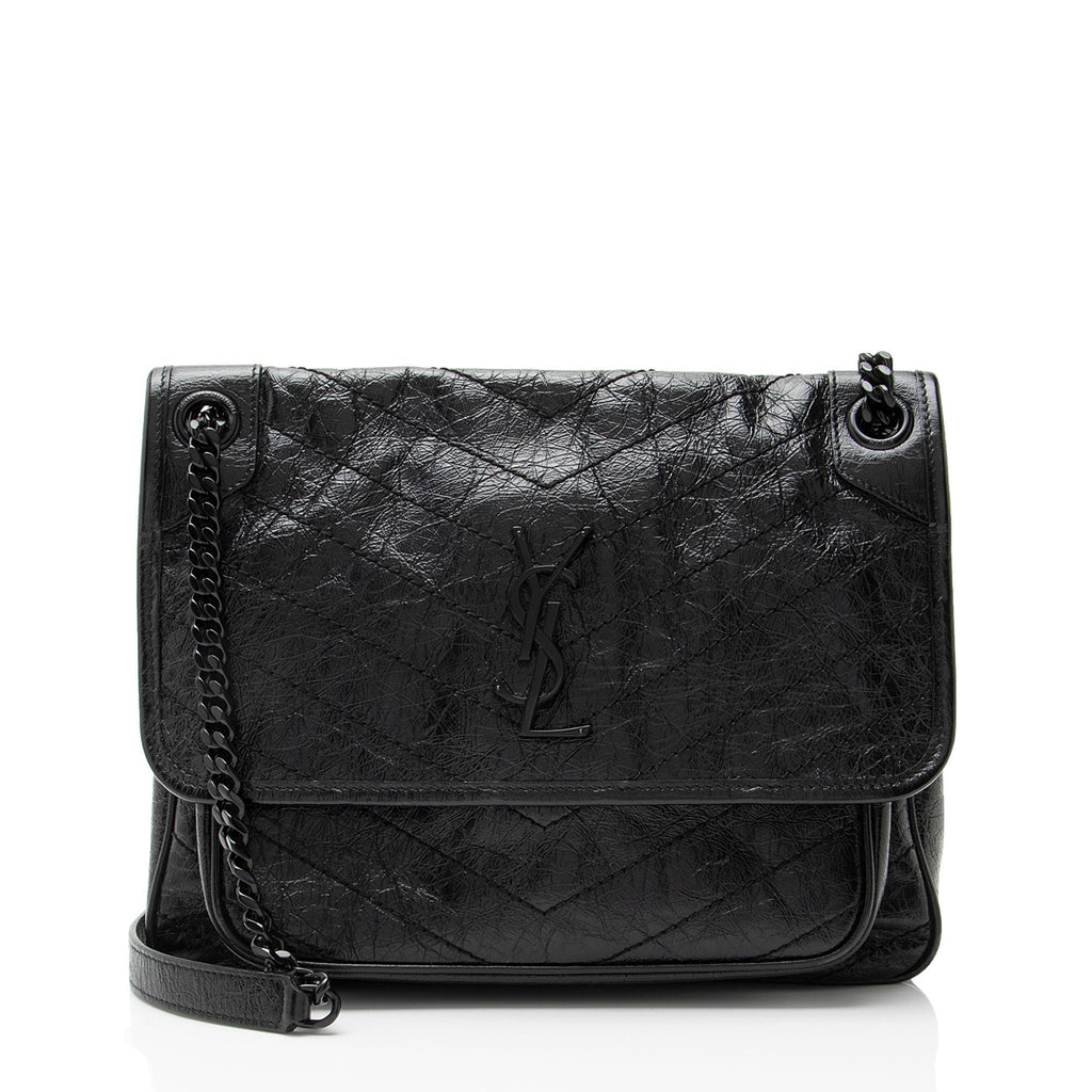Saint Laurent Crinkled Calfskin Monogram Niki Medium Shoulder Bag