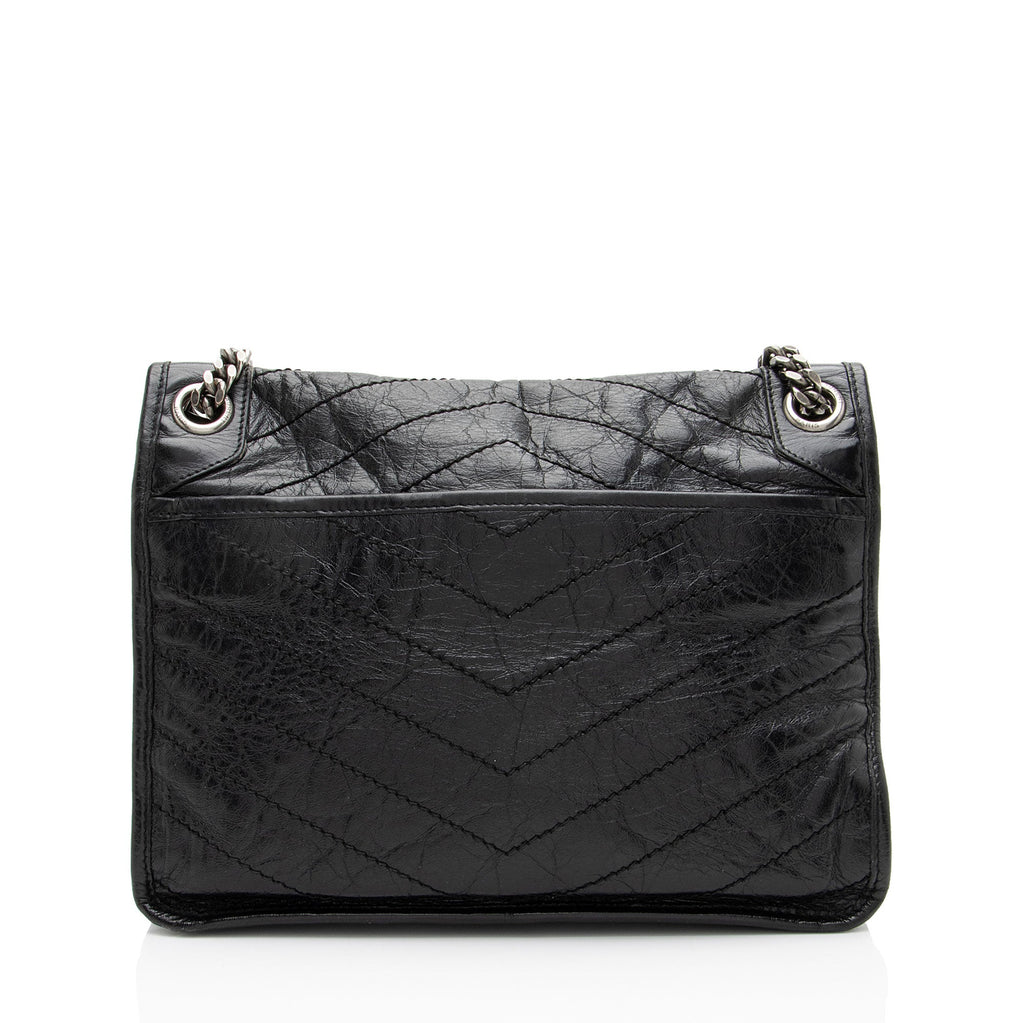 Saint Laurent Crinkled Calfskin Monogram Niki Medium Shoulder Bag