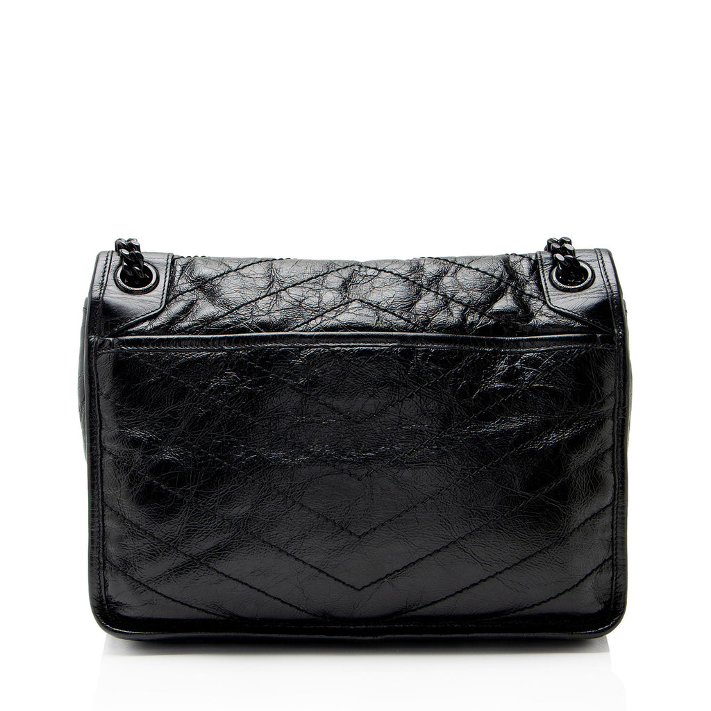 Saint Laurent Crinkled Calfskin Monogram Niki Medium Shoulder Bag