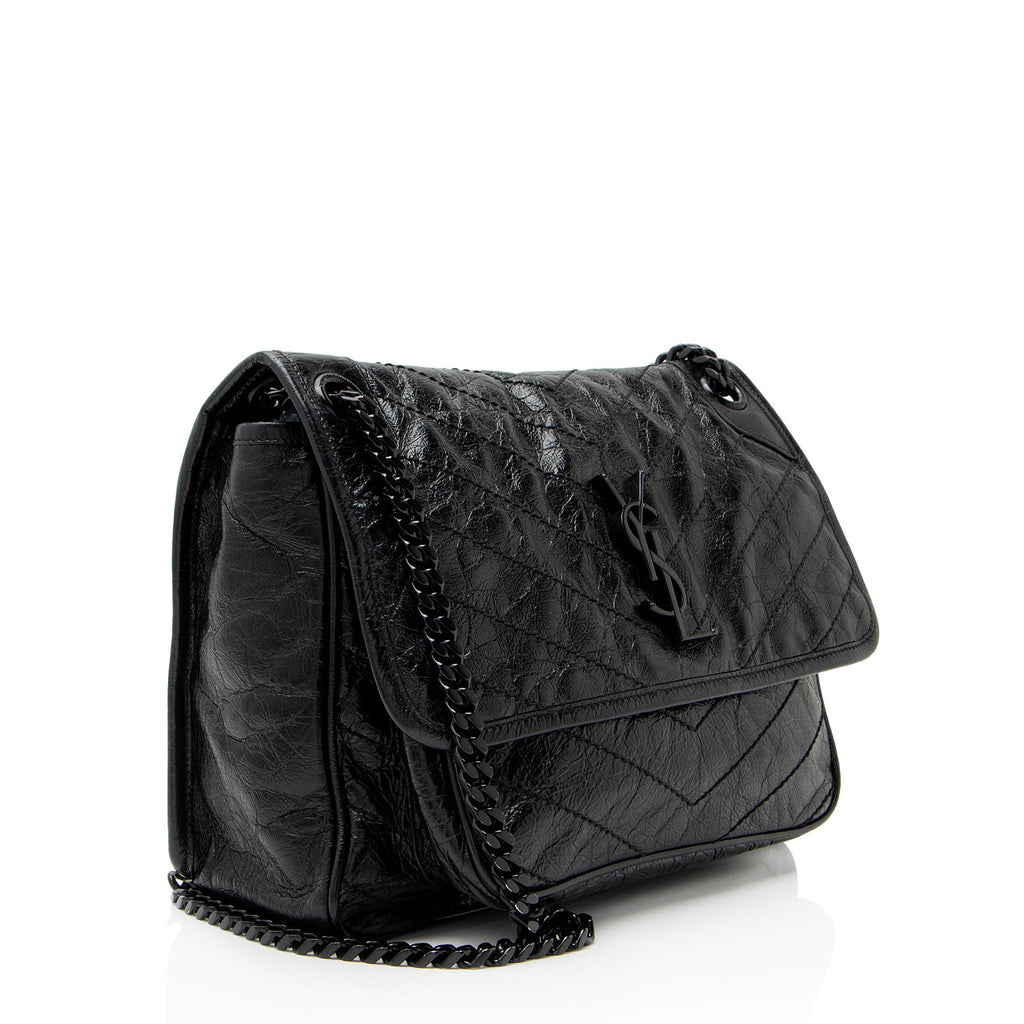 Saint Laurent Crinkled Calfskin Monogram Niki Medium Shoulder Bag