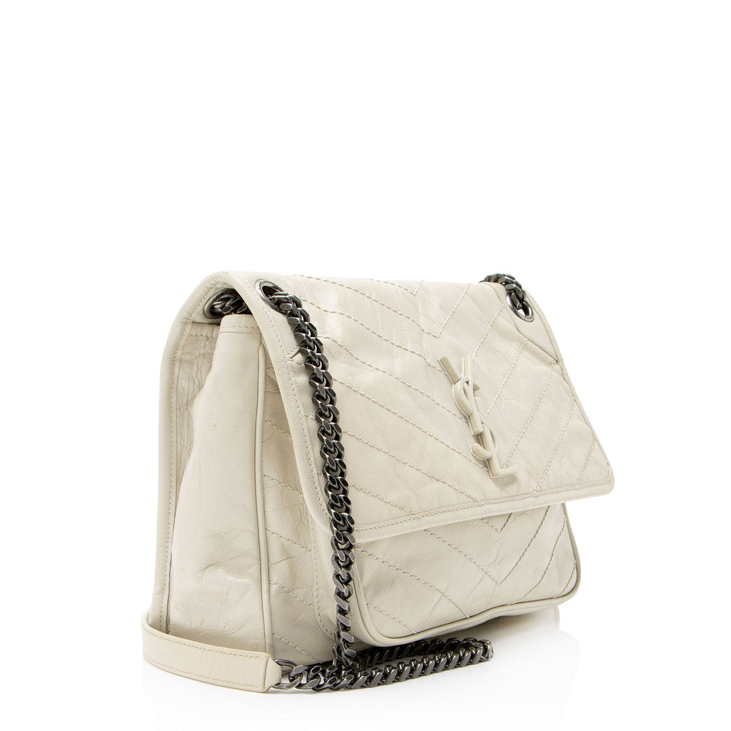 Saint Laurent Crinkled Calfskin Monogram Niki Medium Shoulder Bag