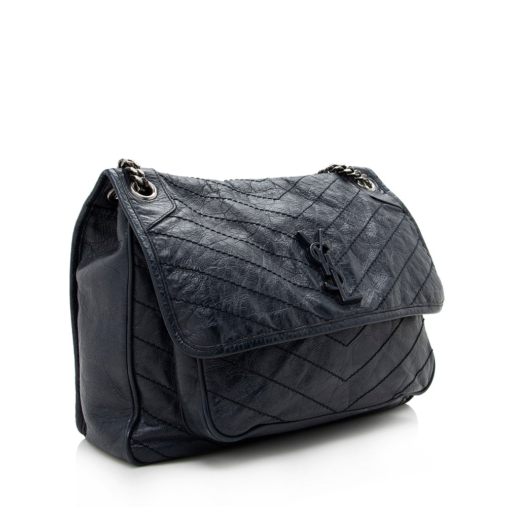 Saint Laurent Crinkled Calfskin Niki Large Shoulder Bag (SHF-14097)