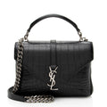 Saint Laurent Croc Embossed Calfskin Monogram College Medium Shoulder Bag
