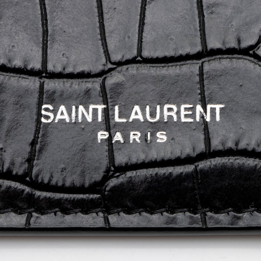 Saint Laurent Croc Embossed Leather Fragments Zipper Card Case