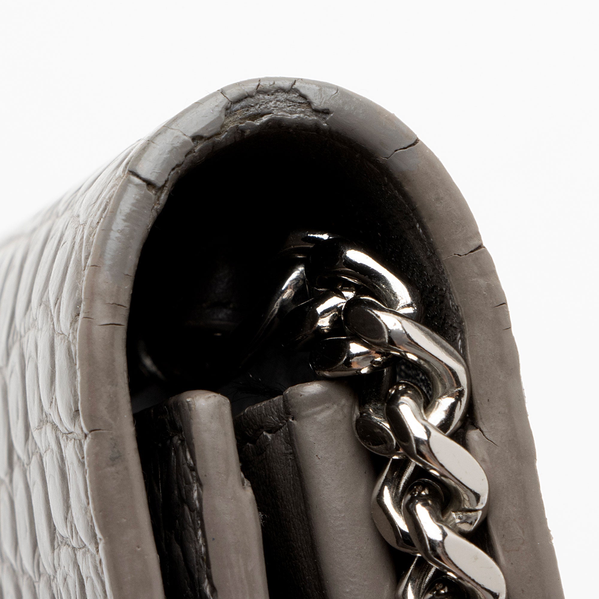Saint Laurent Croc Embossed Leather Monogram Chain Wallet
