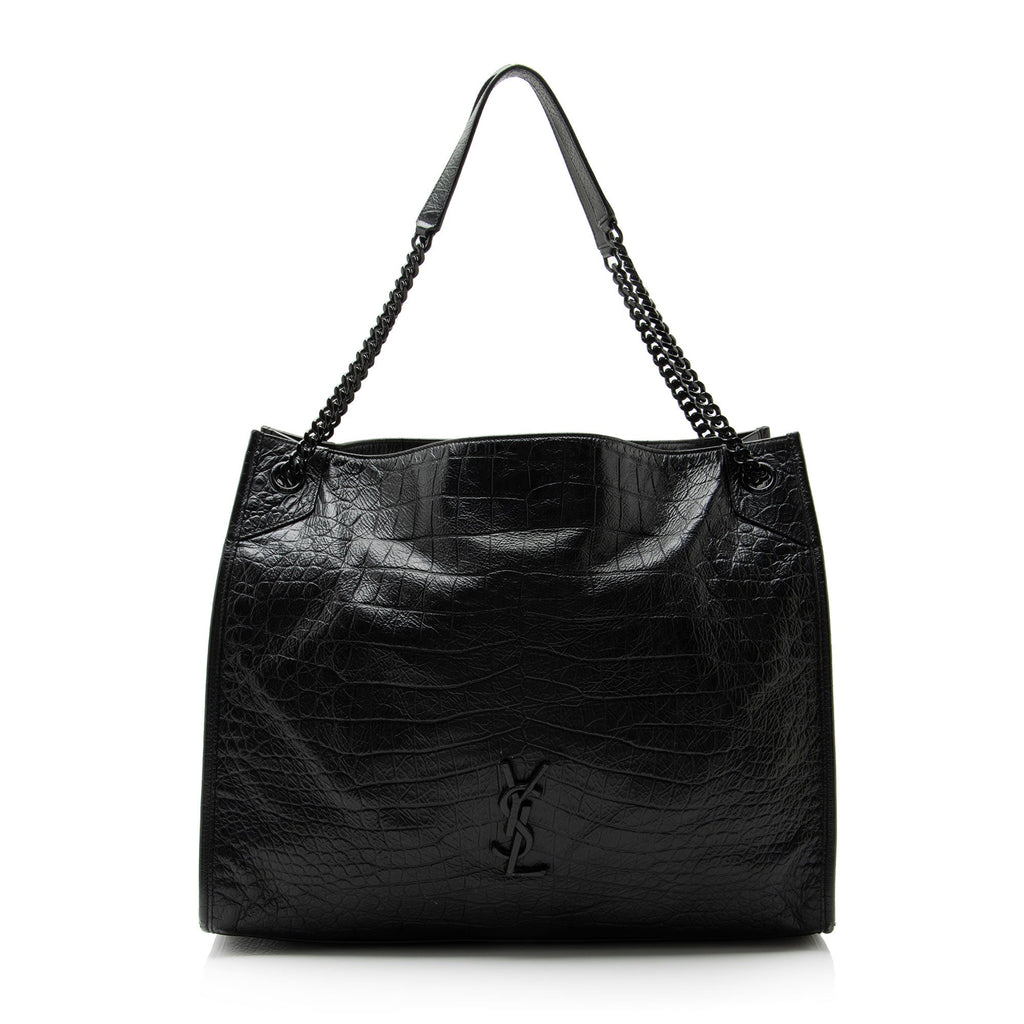 Saint Laurent Croc Embossed Leather Monogram Niki Large Shopping Tote