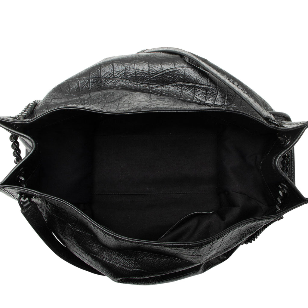 Saint Laurent Croc Embossed Leather Monogram Niki Large Shopping Tote