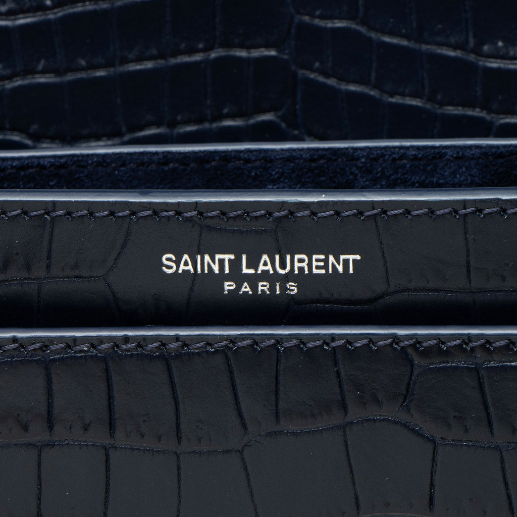 Saint Laurent Croc Embossed Leather Monogram Sunset Medium Shoulder Bag