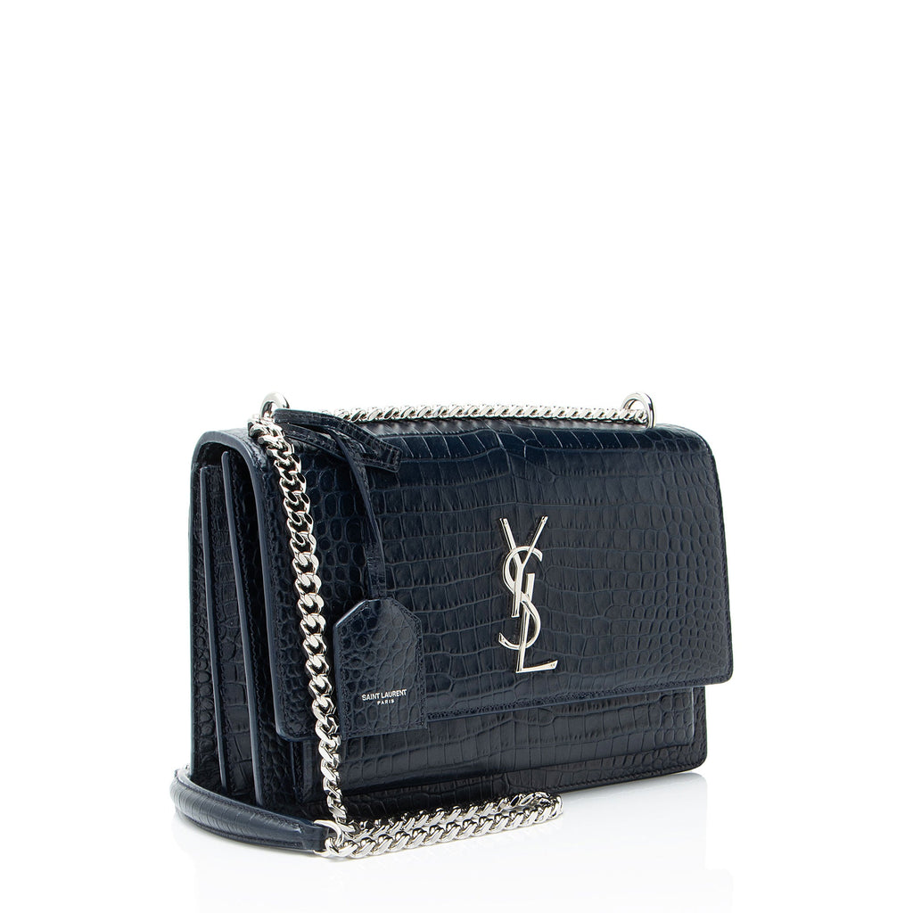 Saint Laurent Croc Embossed Leather Monogram Sunset Medium Shoulder Bag