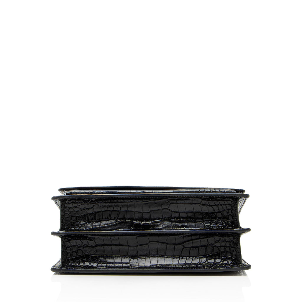 Saint Laurent Croc Embossed Leather Monogram Sunset Medium Shoulder Bag