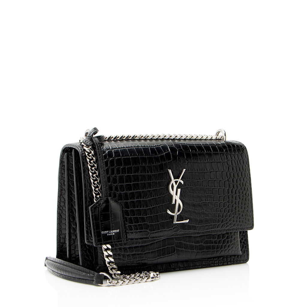 Saint Laurent Croc Embossed Leather Monogram Sunset Medium Shoulder Bag