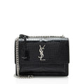 Saint Laurent Croc Embossed Leather Monogram Sunset Medium Shoulder Bag