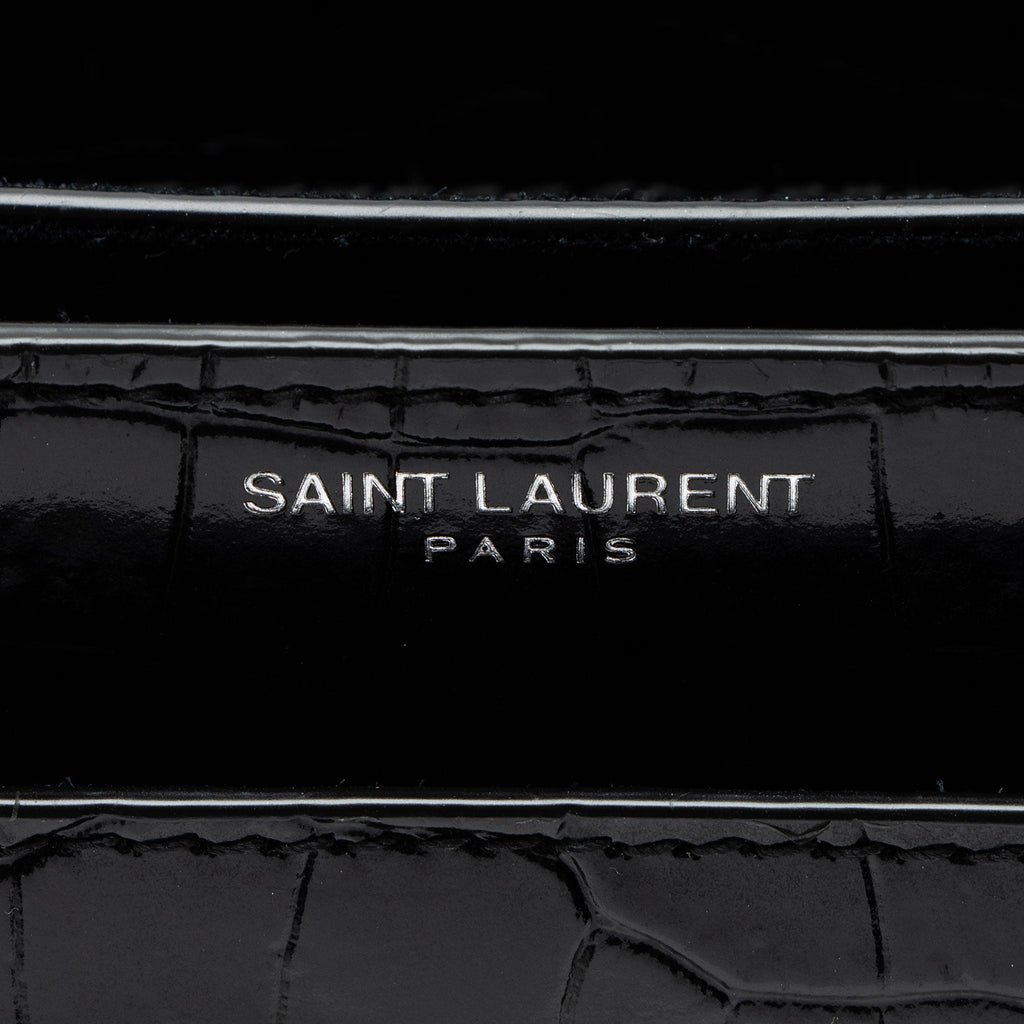 Saint Laurent Croc Embossed Leather Monogram Sunset Medium Shoulder Bag