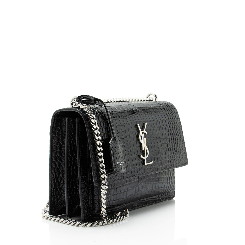 Saint Laurent Croc Embossed Leather Monogram Sunset Medium Shoulder Bag