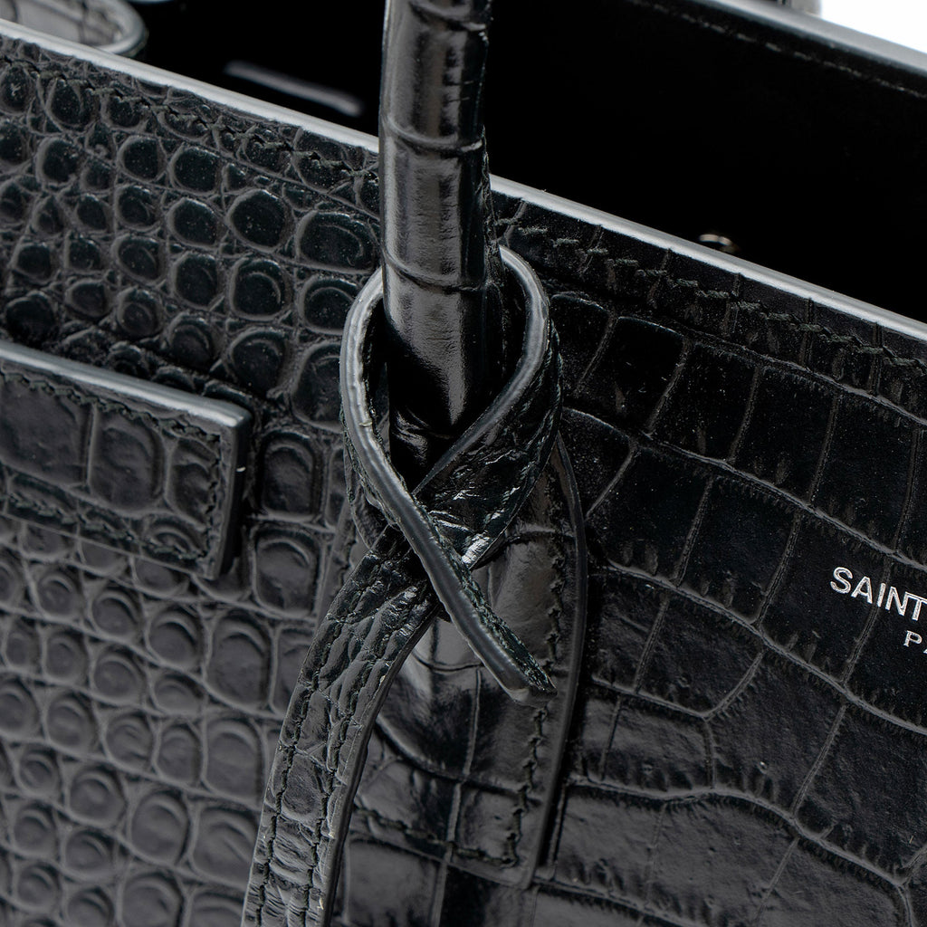Saint Laurent Croc Embossed Leather Sac De Jour Baby Tote
