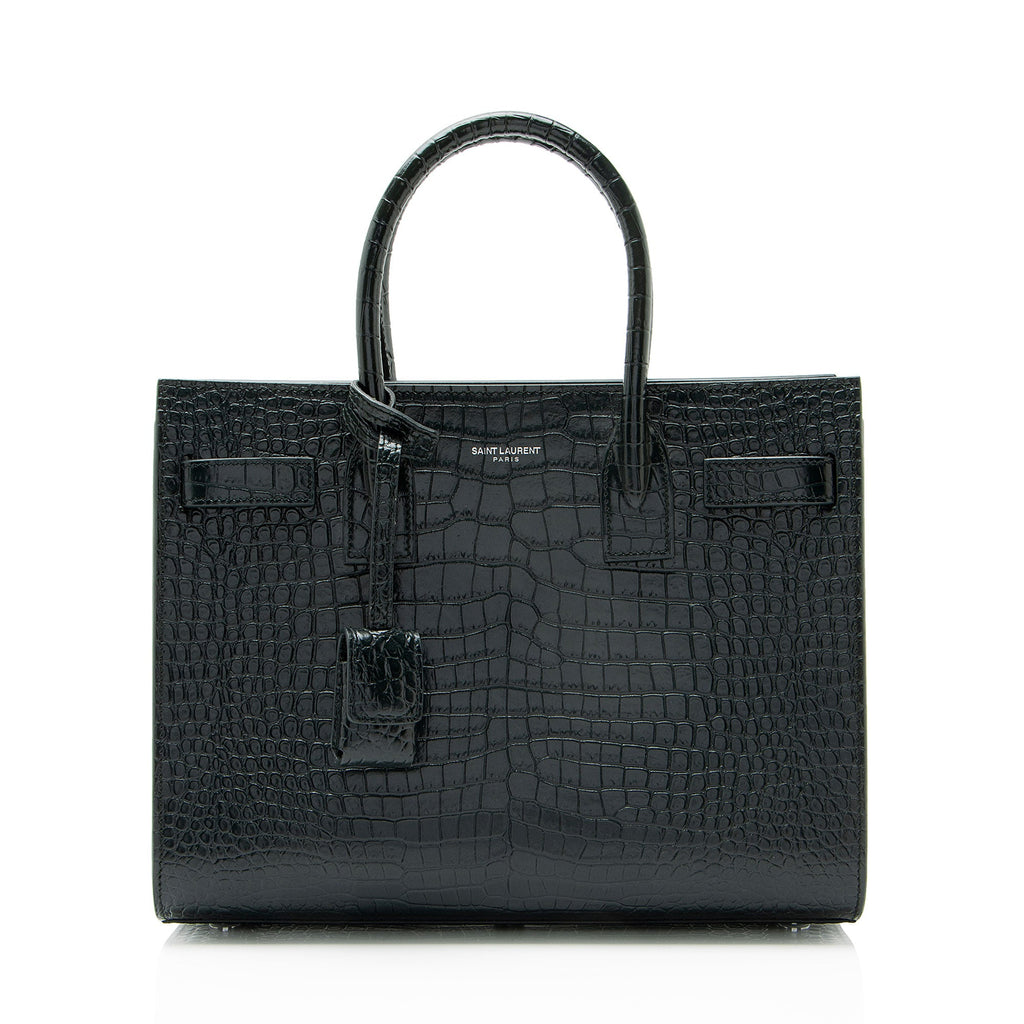 Saint Laurent Croc Embossed Leather Sac De Jour Baby Tote