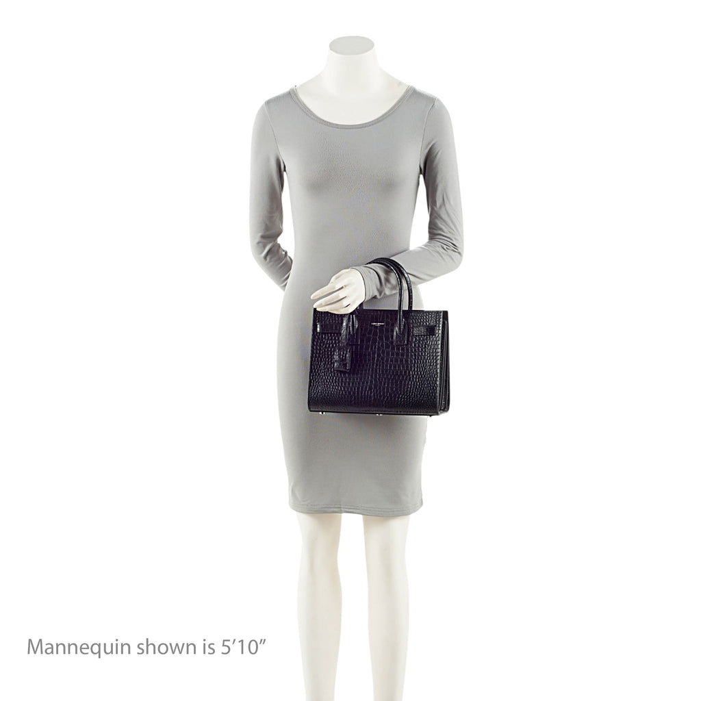 Saint Laurent Croc Embossed Leather Sac De Jour Baby Tote