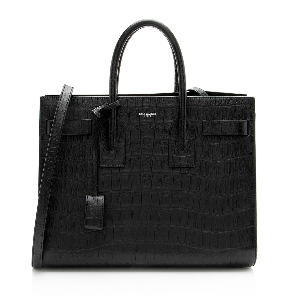 Saint Laurent Croc Embossed Leather Sac De Jour Small Tote