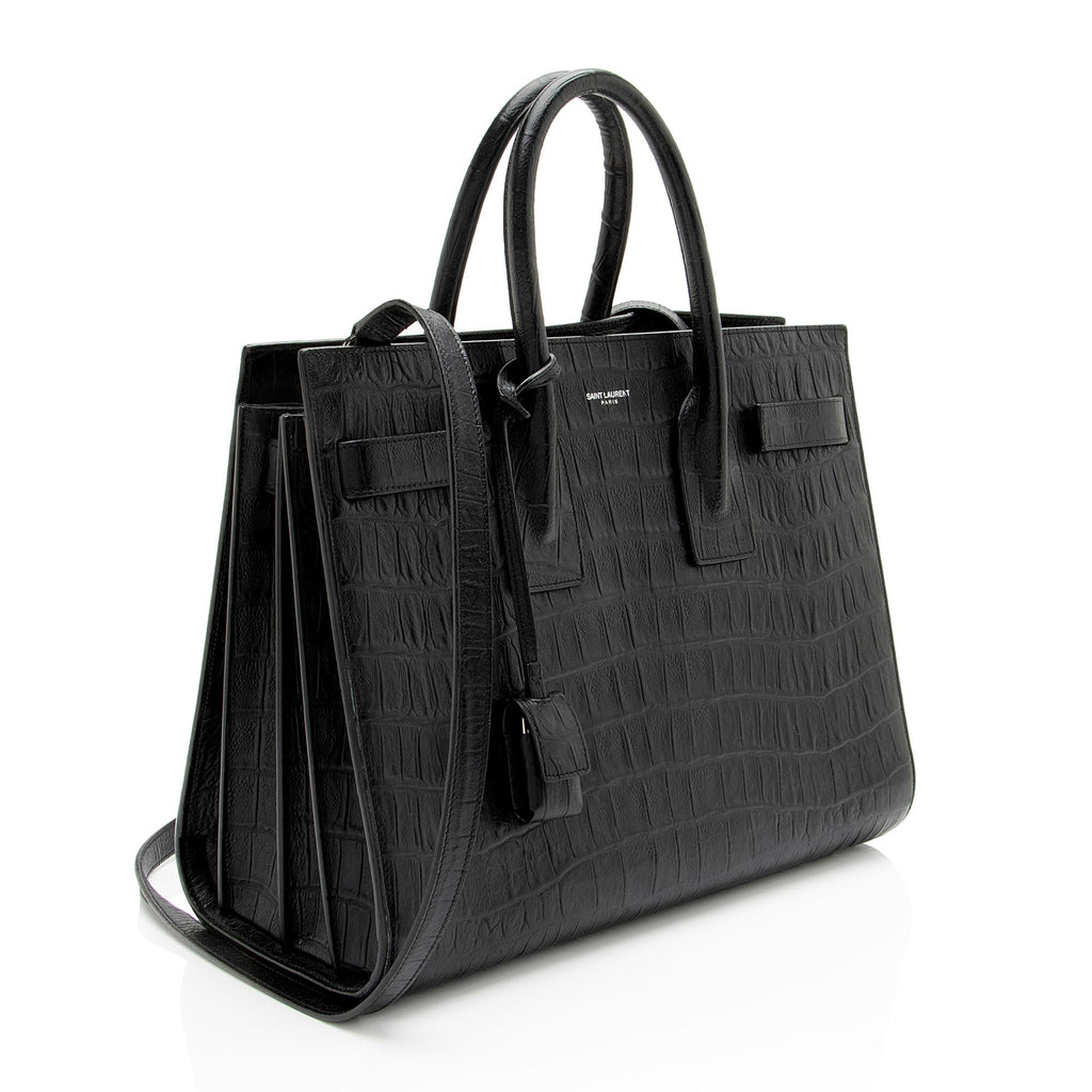 Saint Laurent Croc Embossed Leather Sac De Jour Small Tote