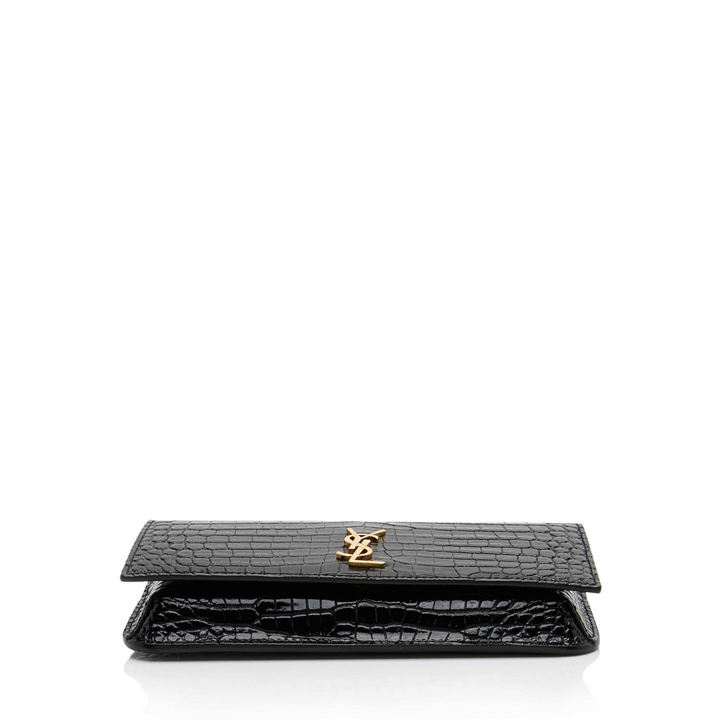Saint Laurent Croc Embossed Monogram Phone Holder Shoulder Bag