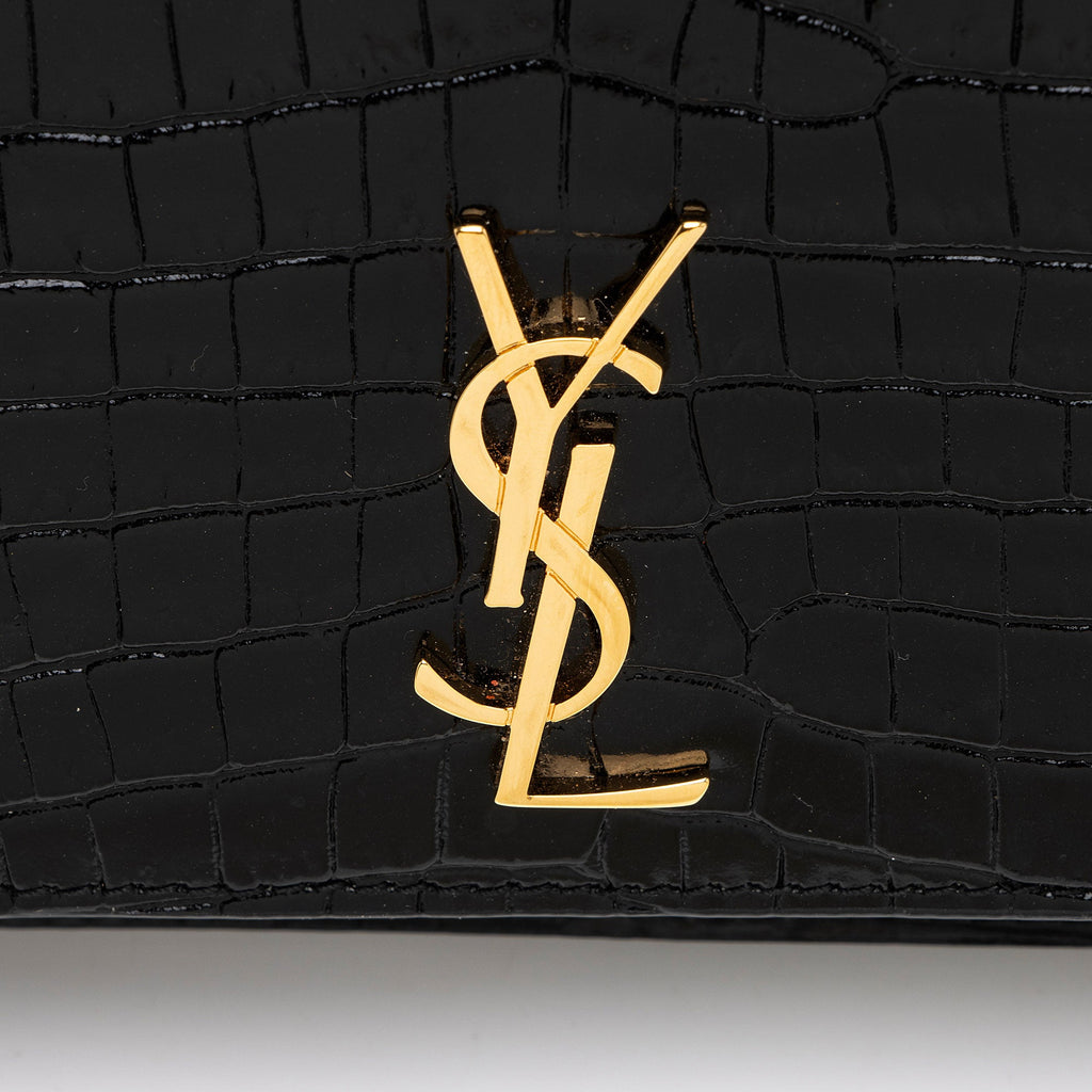 Saint Laurent Croc Embossed Monogram Phone Holder Shoulder Bag
