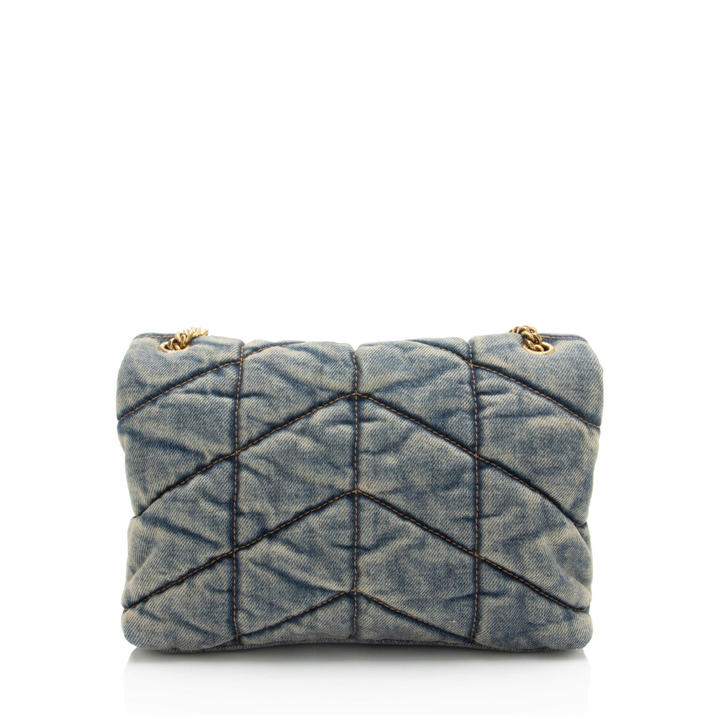 Saint Laurent Denim Monogram Puffer LouLou Toy Shoulder Bag