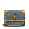 Saint Laurent Denim Suede Monogram Niki Medium Shoulder Bag