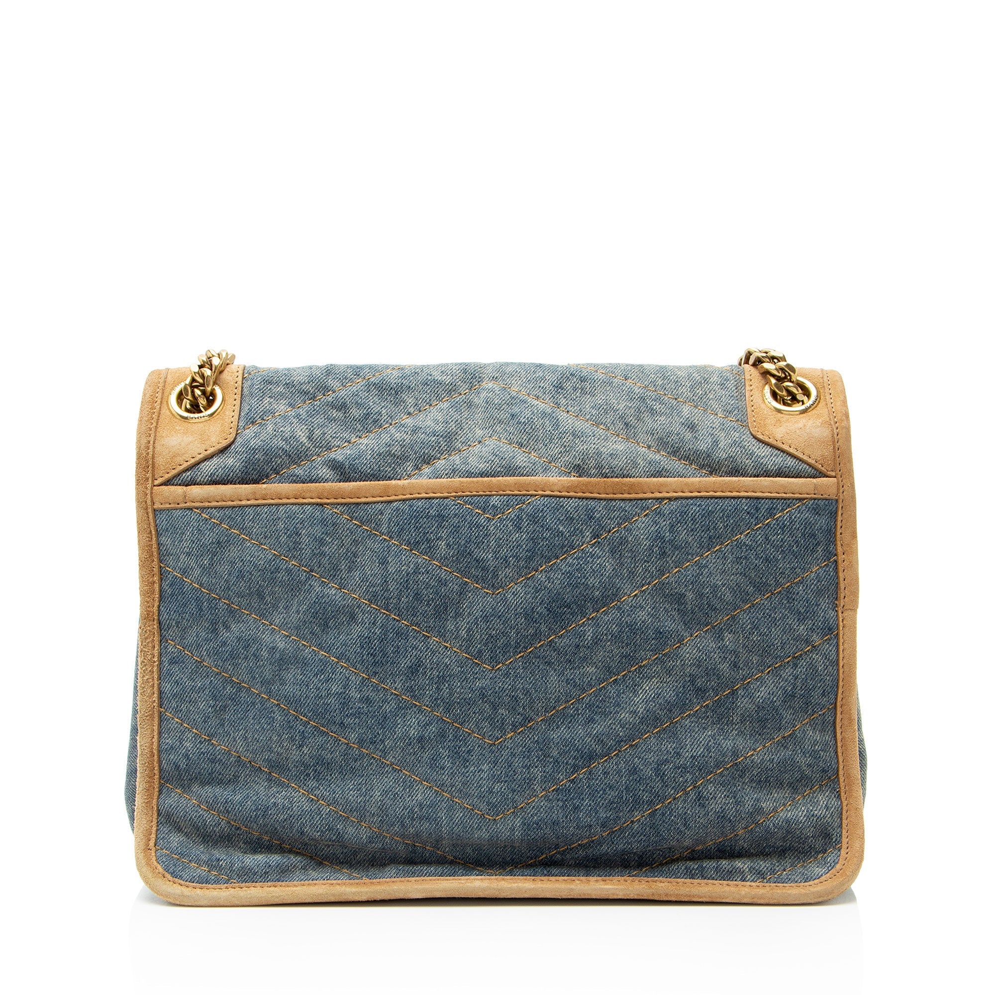Saint Laurent Denim Suede Monogram Niki Medium Shoulder Bag