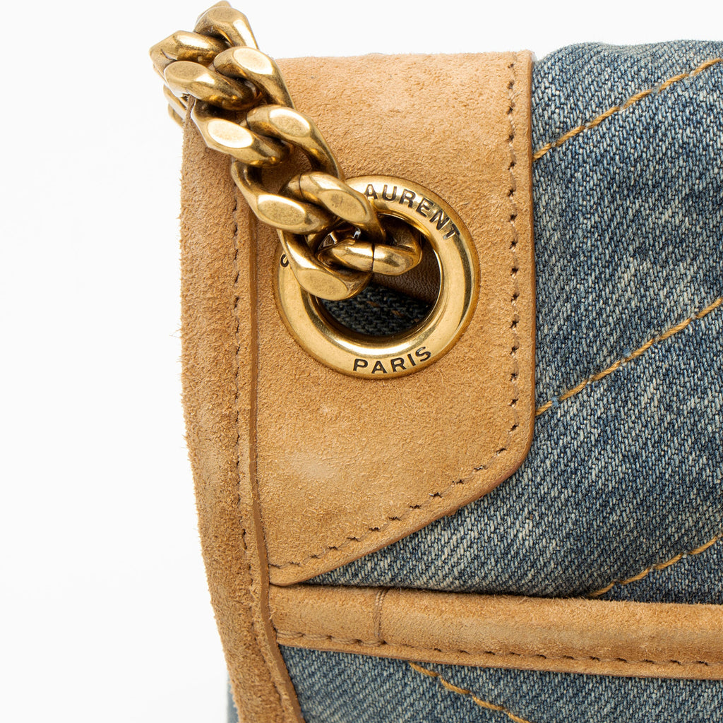 Saint Laurent Denim Suede Monogram Niki Medium Shoulder Bag