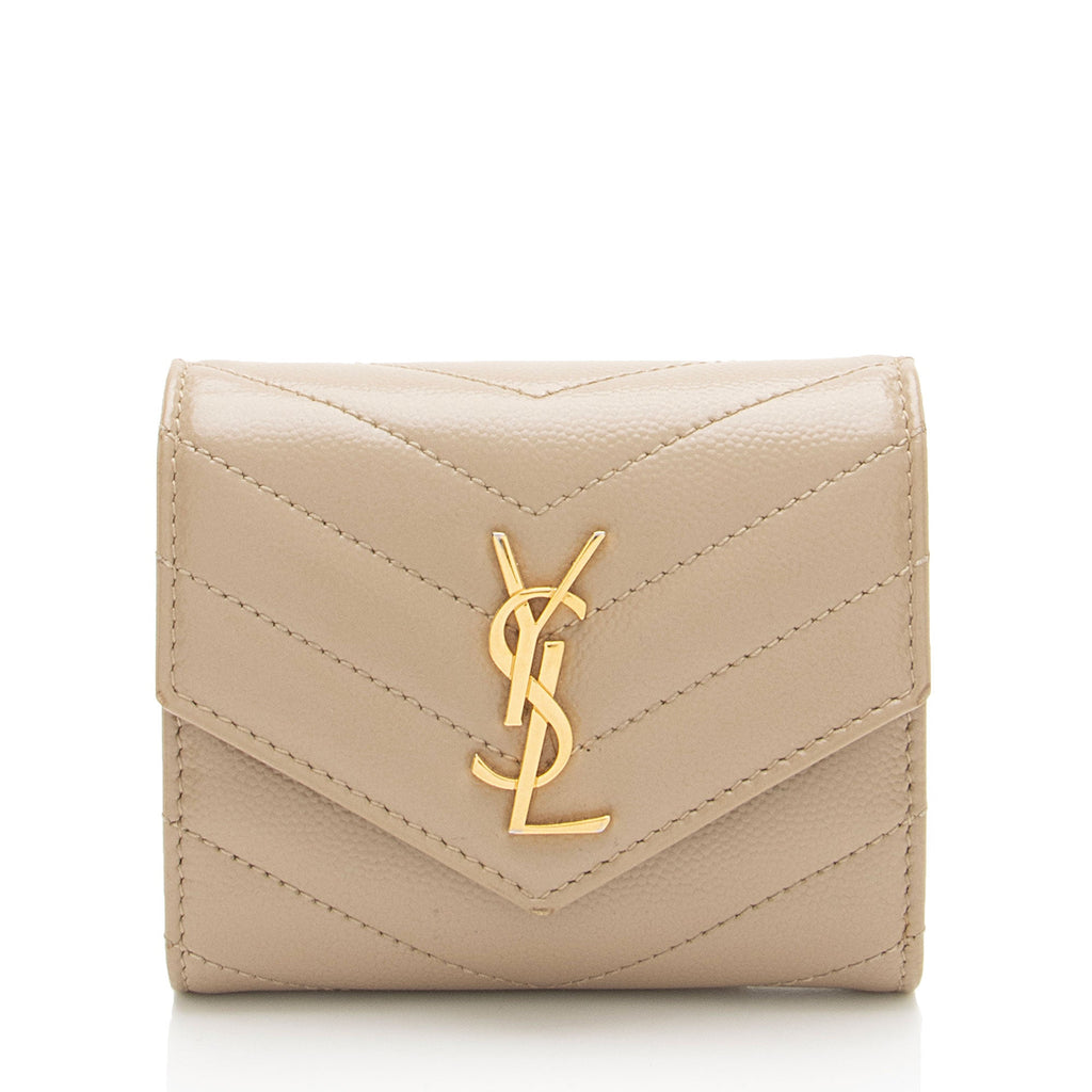 Saint Laurent Grain de Poudre Monogram Compact Trifold Wallet