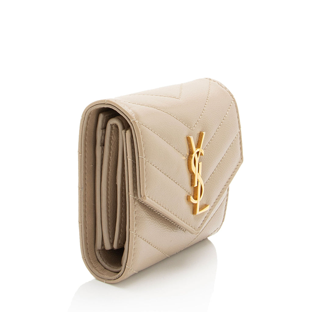 Saint Laurent Grain de Poudre Monogram Compact Trifold Wallet