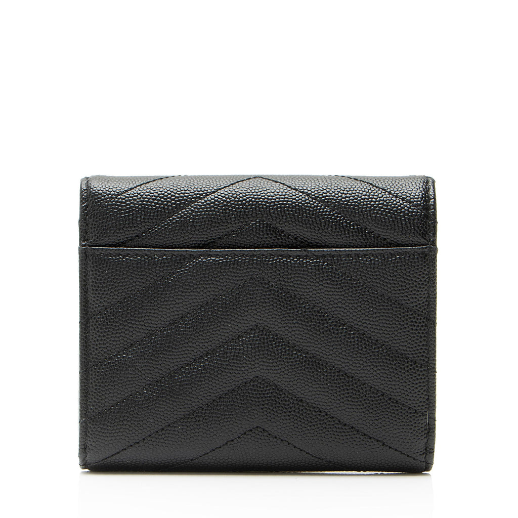Saint Laurent Grain de Poudre Monogram Compact Trifold Wallet