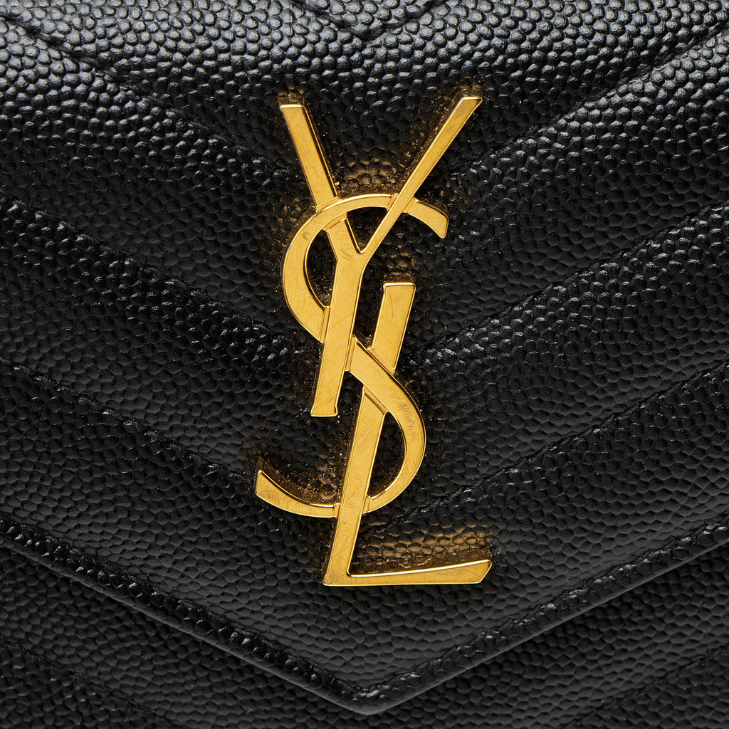 Saint Laurent Grain de Poudre Monogram Compact Trifold Wallet