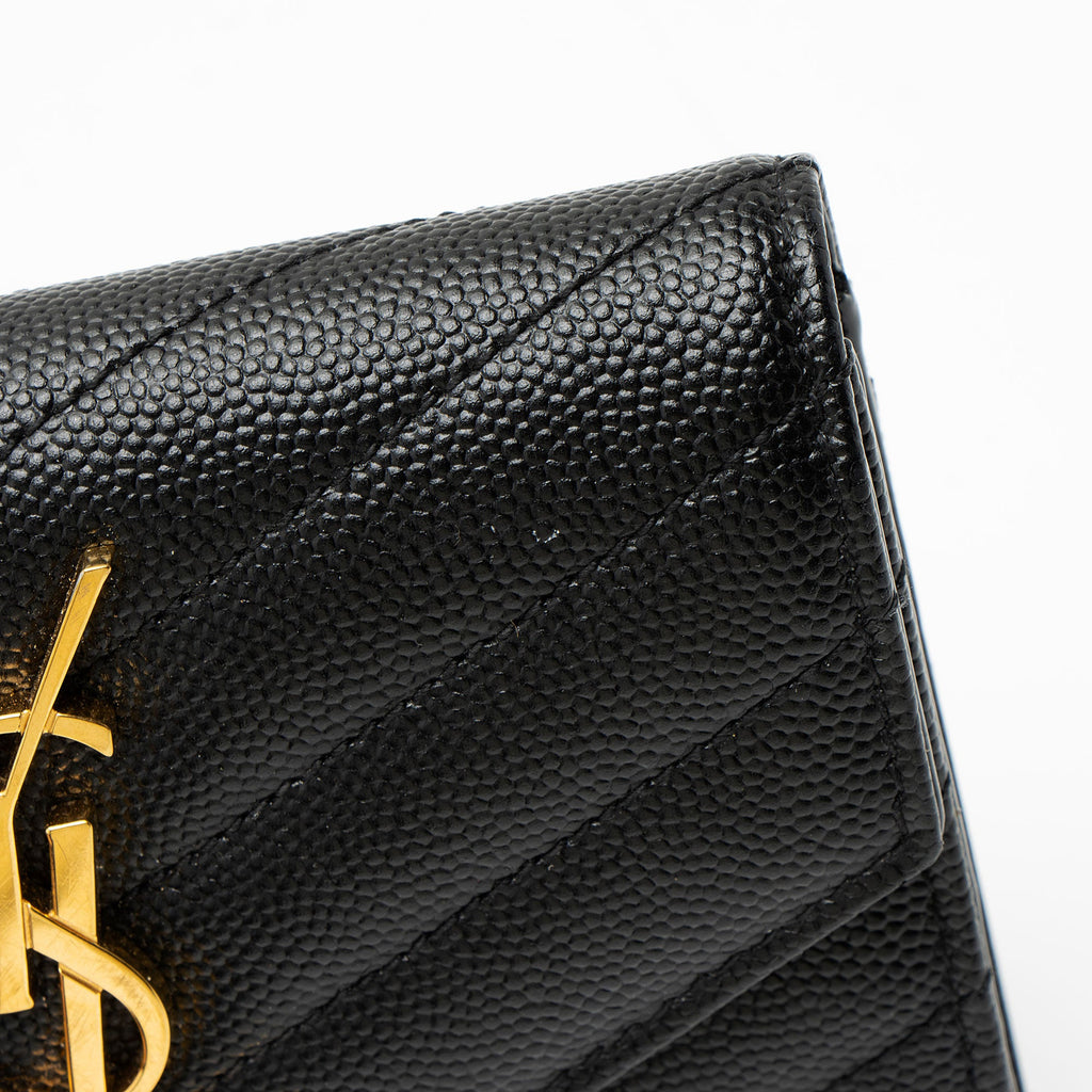 Saint Laurent Grain de Poudre Monogram Compact Trifold Wallet