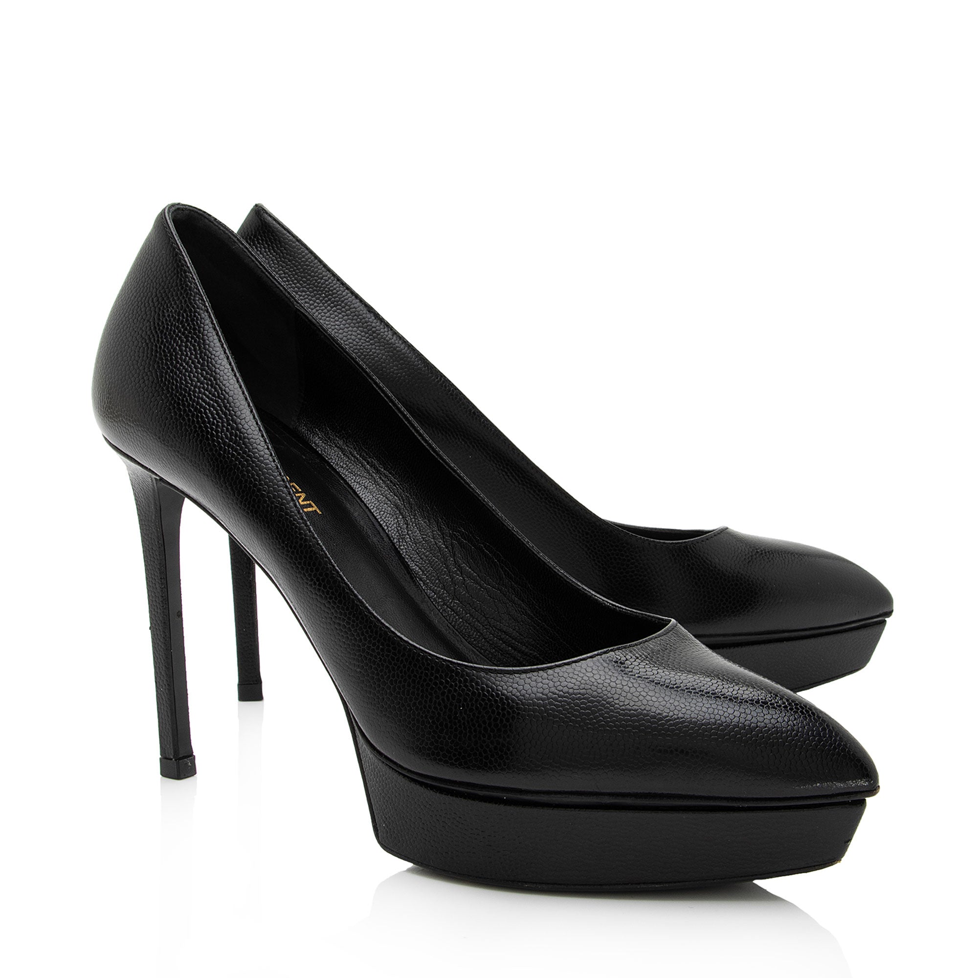 Saint Laurent Grained Calfskin Janis Platform Pumps - Size 7.5 / 37.5 (SHF-CltUy4)