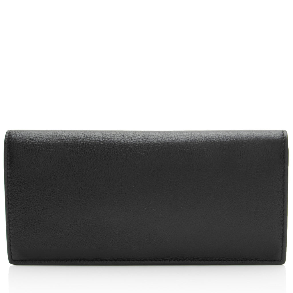 Saint Laurent Grained Leather Tiny Cassandre Flat Long Wallet