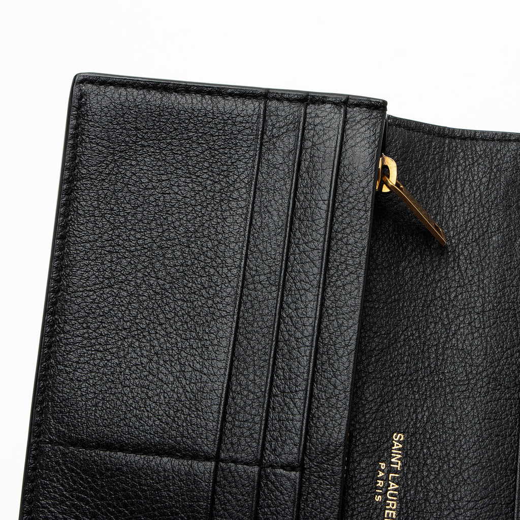 Saint Laurent Grained Leather Tiny Cassandre Flat Long Wallet