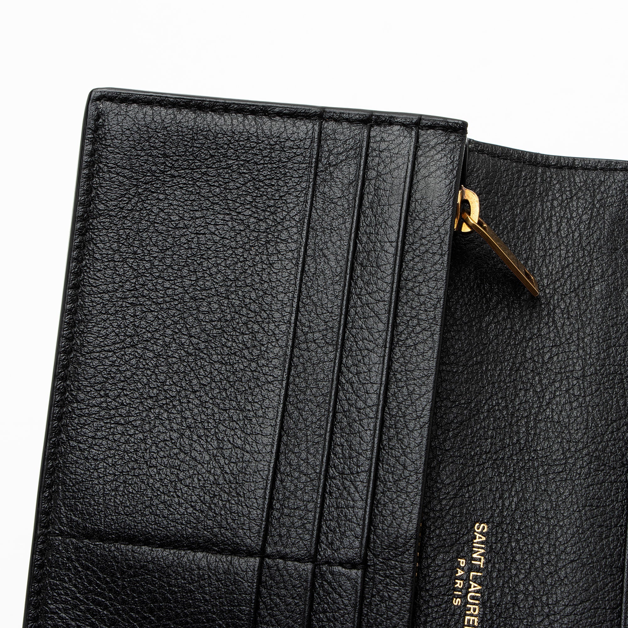 Saint Laurent Grained Leather Tiny Cassandre Flat Long Wallet