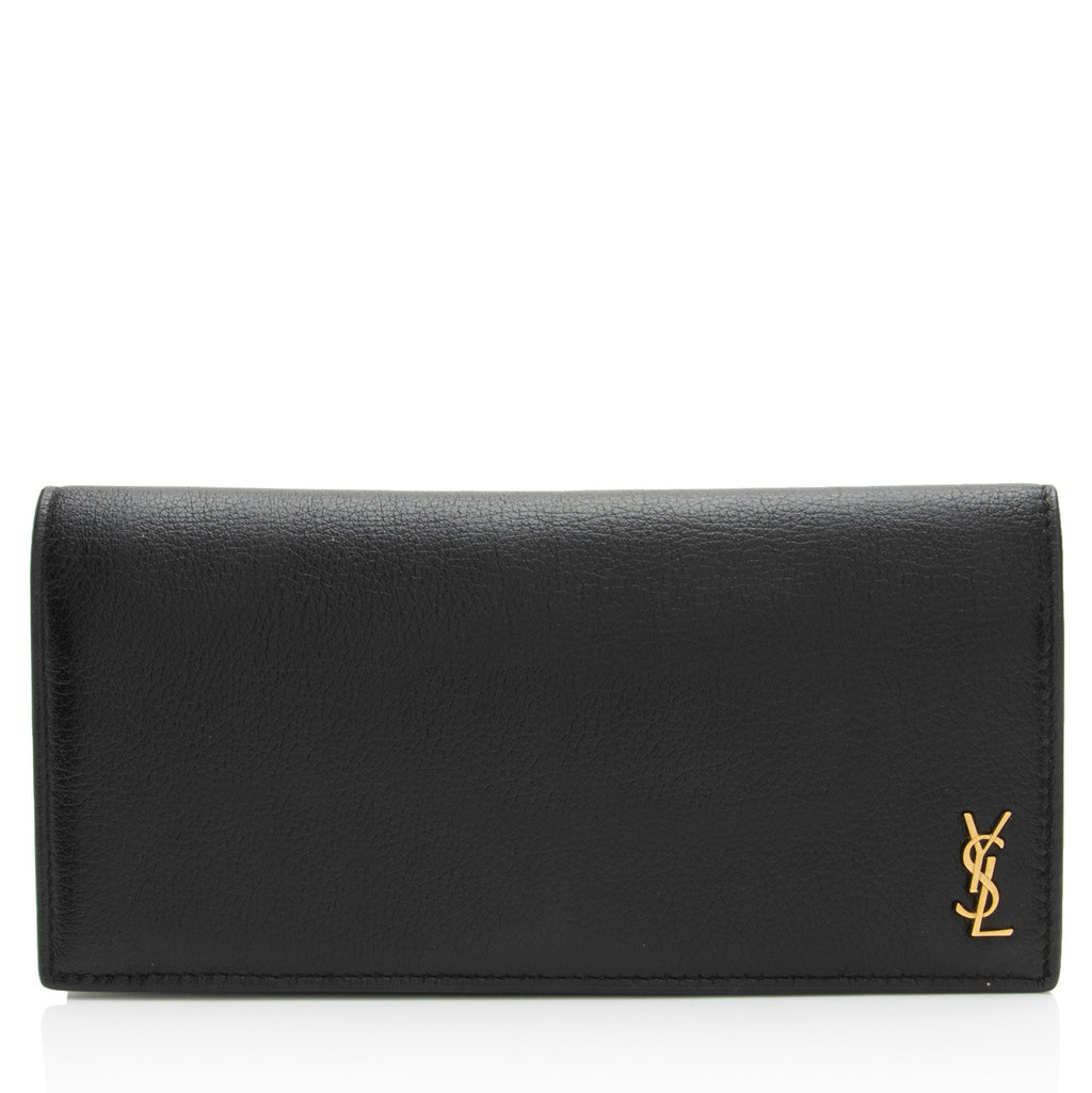 Saint Laurent Grained Leather Tiny Cassandre Flat Long Wallet