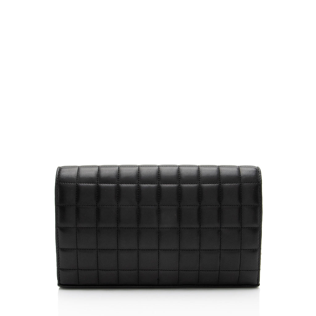 Saint Laurent Lambskin Matelasse Carre Monogram Cassandre Wallet on Chain
