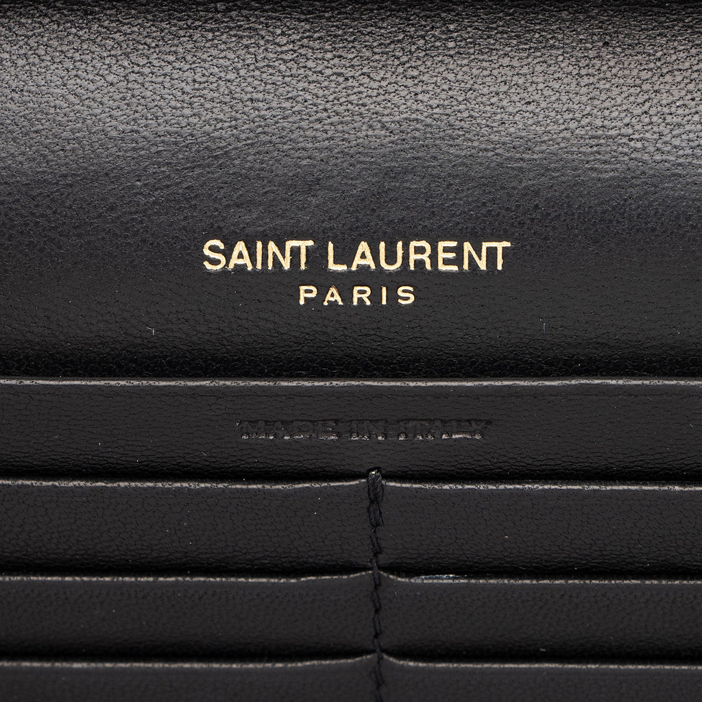 Saint Laurent Lambskin Matelasse Carre Monogram Cassandre Wallet on Chain