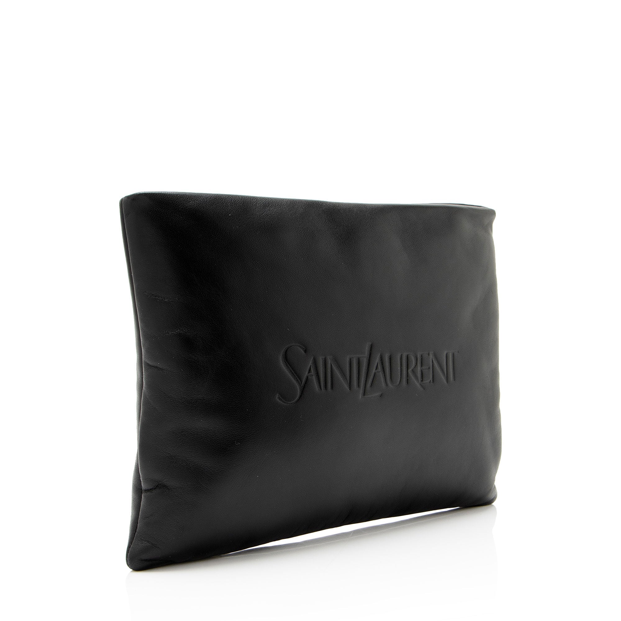 Saint Laurent Lambskin Logo Puffy Pouch