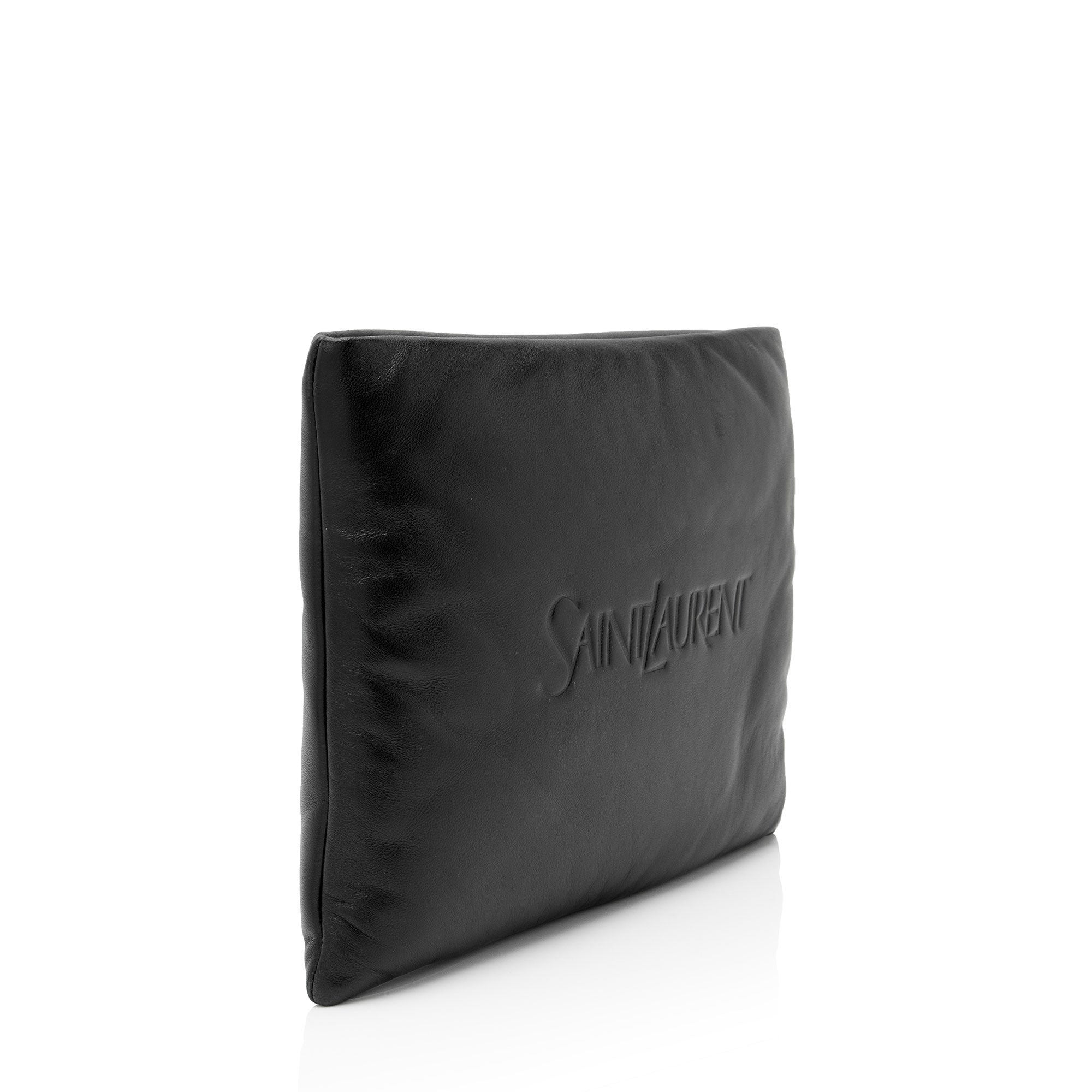 Saint Laurent Lambskin Logo Puffy Pouch
