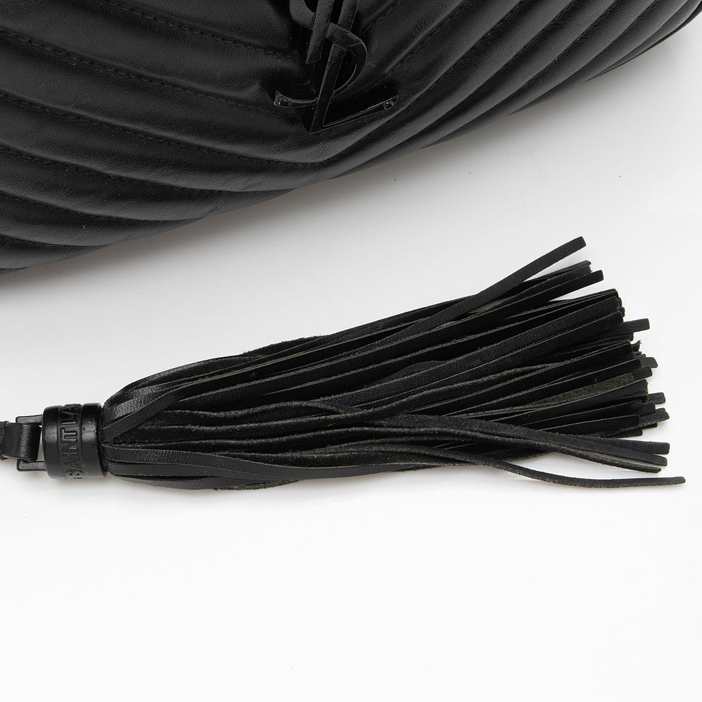 Saint Laurent Matelasse Calfskin Matte Black Monogram Lou Camera Bag (SHF-PIyVqF)