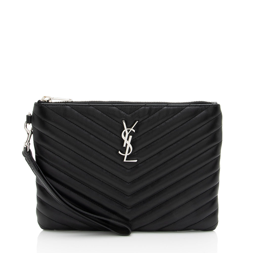 Saint Laurent Matelasse Calfskin Monogram Small Wristlet